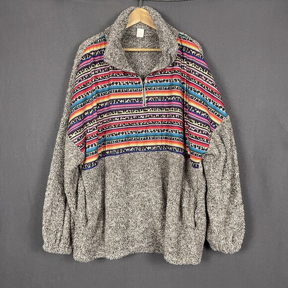 Sunshine & Rodeo Fleece Womens Gray Southwestern Aztec Print Pullover - Picture 1 of 11